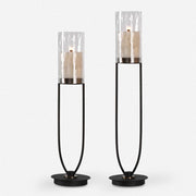 Uttermost Durga Matte Black Iron and Glass Globes Set of 2 Candle Holders ~ Candles Included