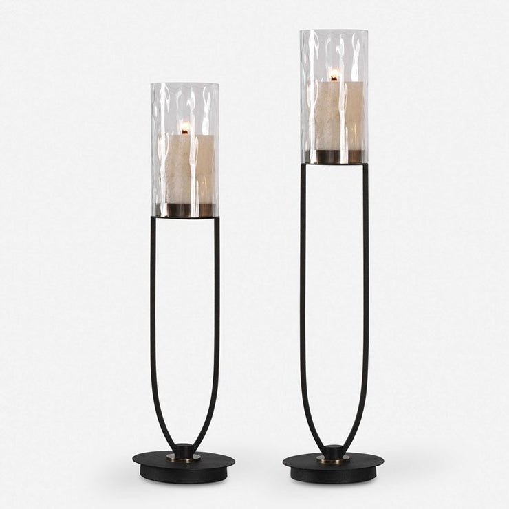 Uttermost Durga Matte Black Iron and Glass Globes Set of 2 Candle Holders ~ Candles Included