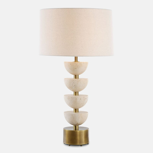 Uttermost Hemisphere Travertine with Brushed Brass Table Lamp
