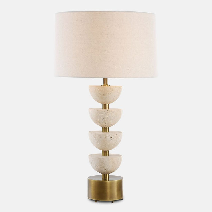 Uttermost Hemisphere Travertine with Brushed Brass Table Lamp