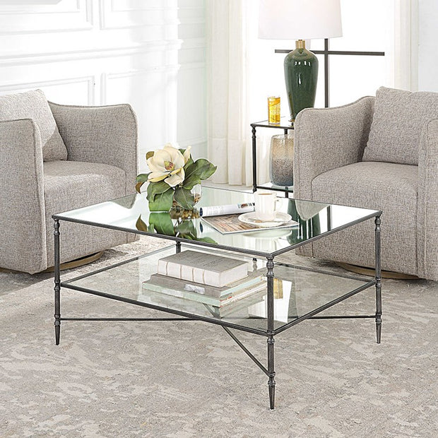 Uttermost Henzler Mirrored Top With Black Iron Coffee Table