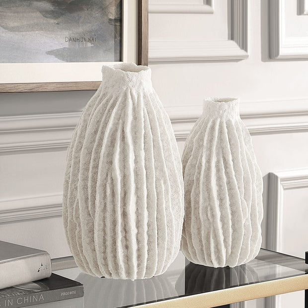 Uttermost Ivory Ridge Textured Vases Set Of Two