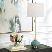 Uttermost Kaimana Aged Blue and Seafoam Green Buffet Lamp With White Linen Shade
