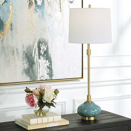 Uttermost Kaimana Aged Blue and Seafoam Green Buffet Lamp With White Linen Shade