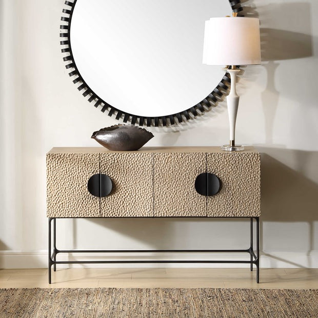 Uttermost Lunar Elm With Black Iron 4 Door Cabinet