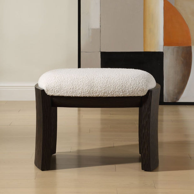Uttermost Port Walnut Small Bench With White Upholstered Seat Cushion