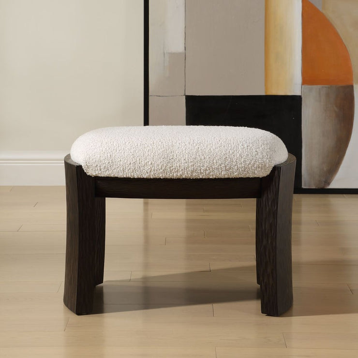 Uttermost Port Walnut Small Bench With White Upholstered Seat Cushion
