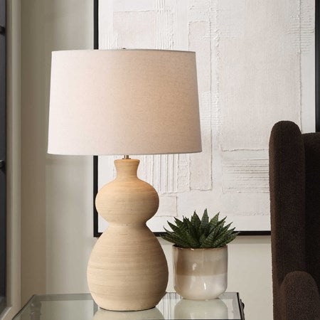 Uttermost Pueblo Ceramic Table Lamp With Light Beige Linen Shade