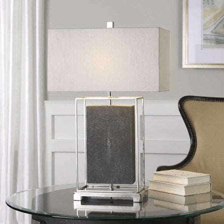 Uttermost Sakana Gray Faux Shagreen Table Lamp With Light Gray Linen Shade