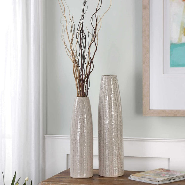Uttermost Sara Taupe Glazed Textured Ceramic Set of 2 Vases