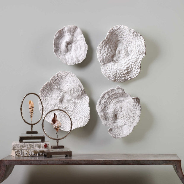 Uttermost Sea Coral Antiqued White Set of 4 Wall Decor