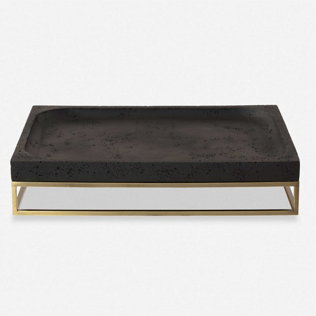 Uttermost Shadow Cast Black Stone and Antiqued Brass Tray