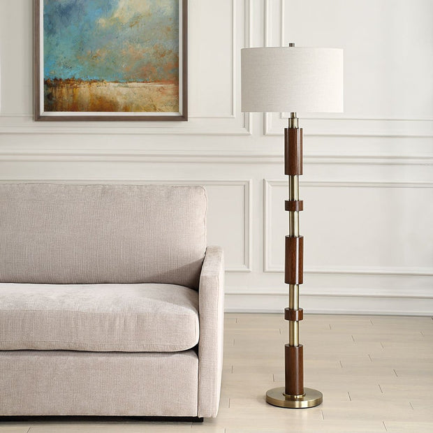 Uttermost Stacked Wooden And Brass Plate Floor Lamp