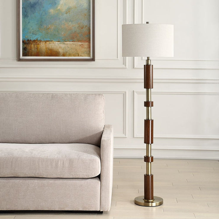 Uttermost Stacked Wooden And Brass Plate Floor Lamp