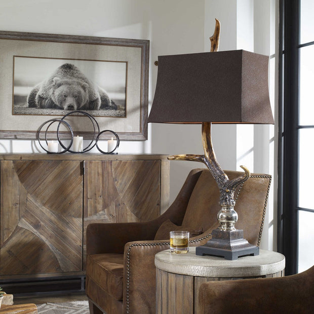 Uttermost Stag Horn Table Lamp With Chocolate Suede Shade