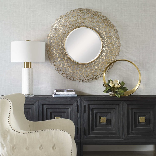 Uttermost Swirl Gold Leaf Iron Round Mirror