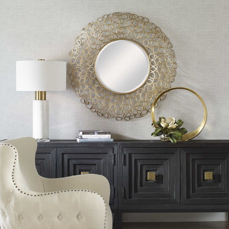 Uttermost Swirl Gold Leaf Iron Round Mirror