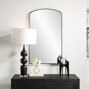 Uttermost Tordera Satin Black Sleek Steel Framed Arch Mirror