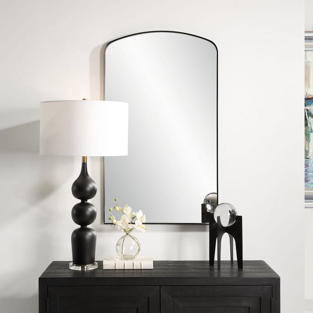 Uttermost Tordera Satin Black Sleek Steel Framed Arch Mirror