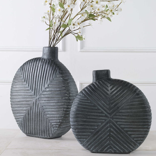 Uttermost Viewpoint Aged Black Contemporary Set of 2 Vases