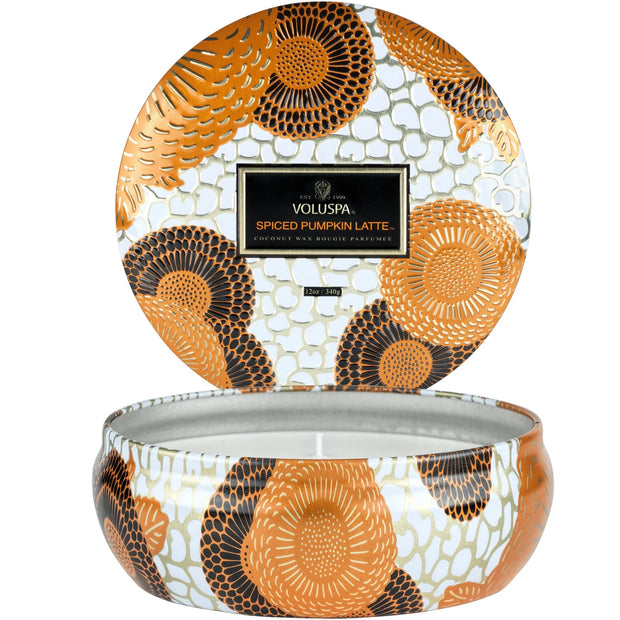Voluspa Spiced Pumpkin Latte 3 Wick Tin Candle ~ LIMITED QUANTITIES