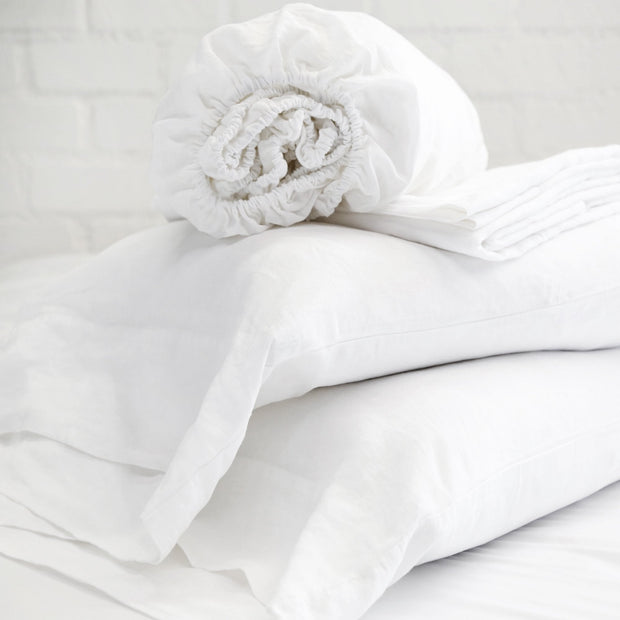 Pom Pom at Home White Linen Sheet Set ~ Available in Twin, Queen and King Sizes