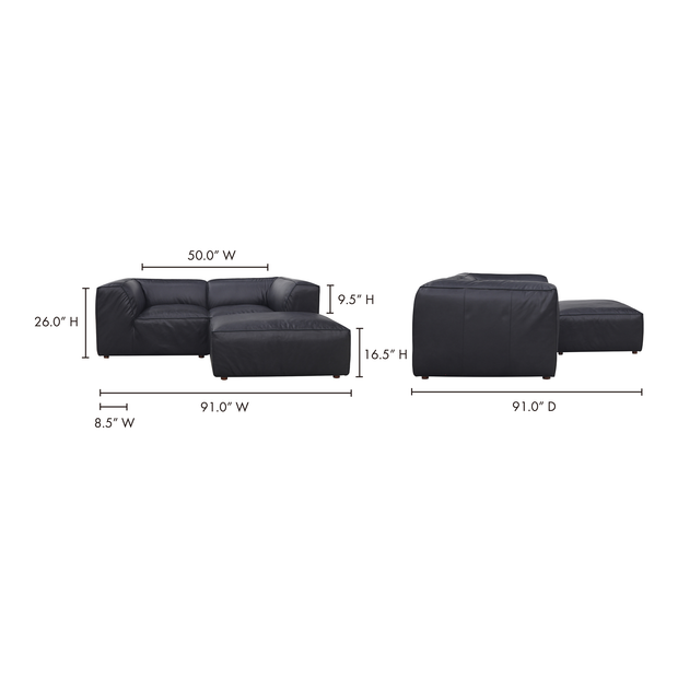 Moe's Home Collection Form Nook Modular Sectional ~ Vantage Black Leather
