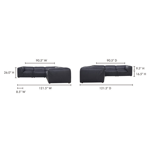 Moe's Home Collection Form Classic L-Shaped Modular Sectional ~ Vantage Black Leather