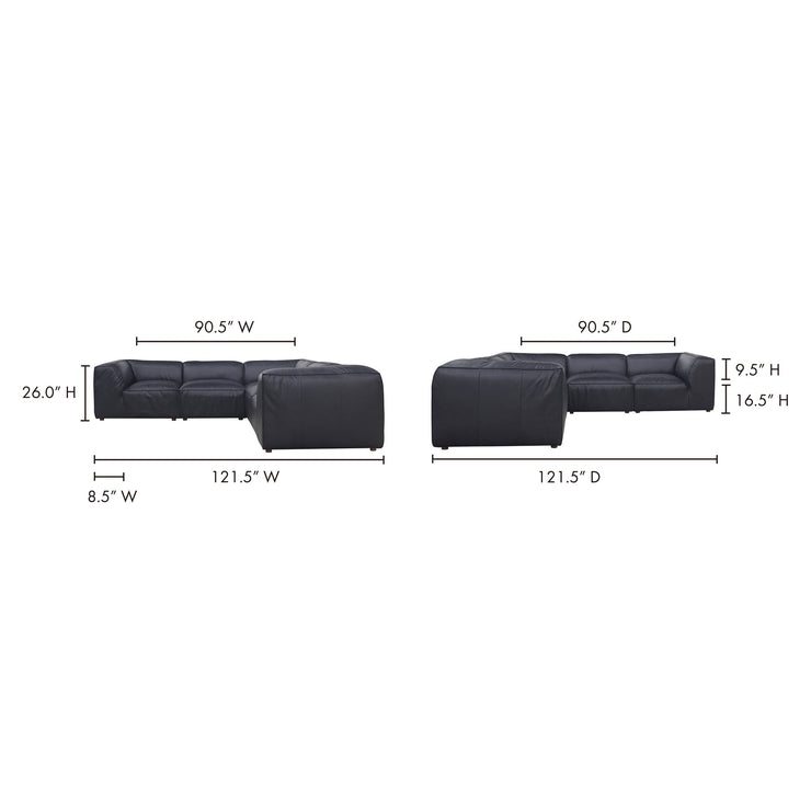 Moe's Home Collection Form Classic L-Shaped Modular Sectional ~ Vantage Black Leather