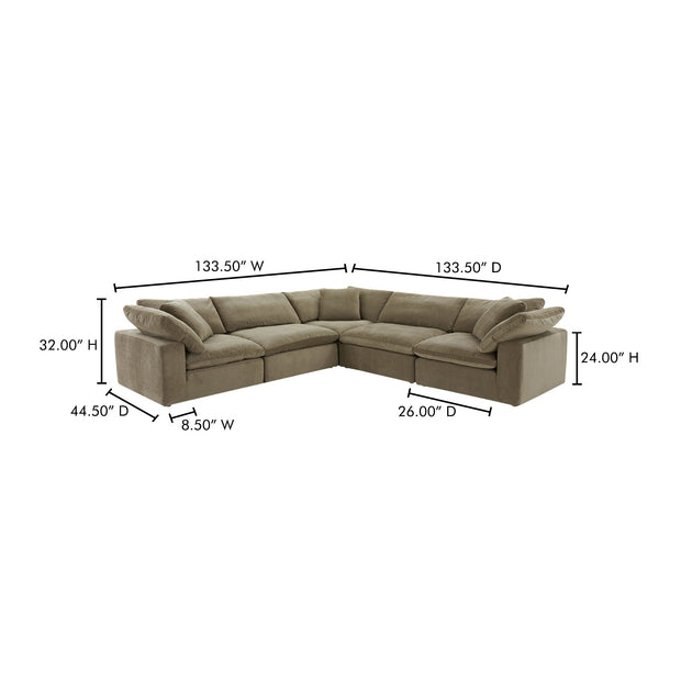 Moe's Home Collection Clay Classic L-Shaped Modular Sectional ~ Desert Sage Green Performance Fabric