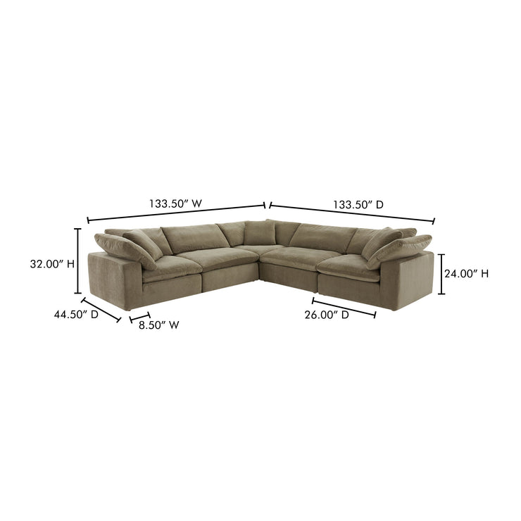 Moe's Home Collection Clay Classic L-Shaped Modular Sectional ~ Desert Sage Green Performance Fabric