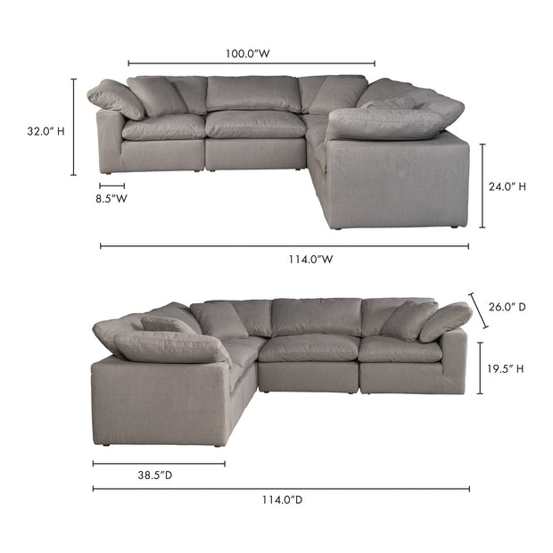 Moe's Home Collection Terra Condo Light Grey Classic L-Shaped Modular Sectional