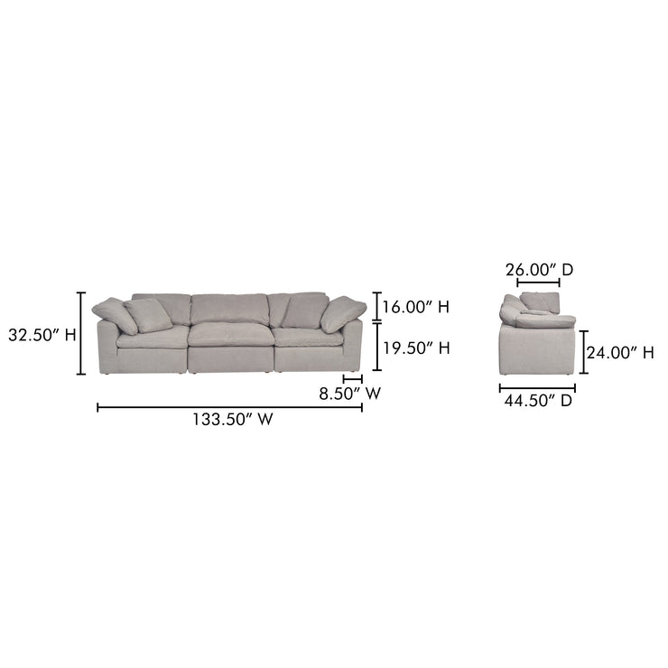 Moe's Home Collection Clay Modular Sofa ~ Light Grey LiveSmart Performance Fabric