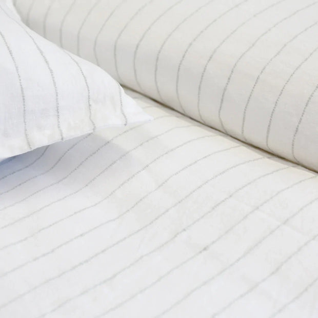Pom Pom at Home Blake White & Ocean Striped Linen Duvet Cover and Shams ~ Available in Queen and King Sizes