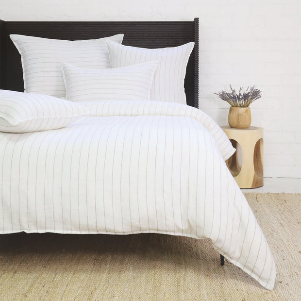 Pom Pom at Home Blake White  & Natural Striped Linen Duvet Cover and Shams ~ Available In Queen and King Sizes