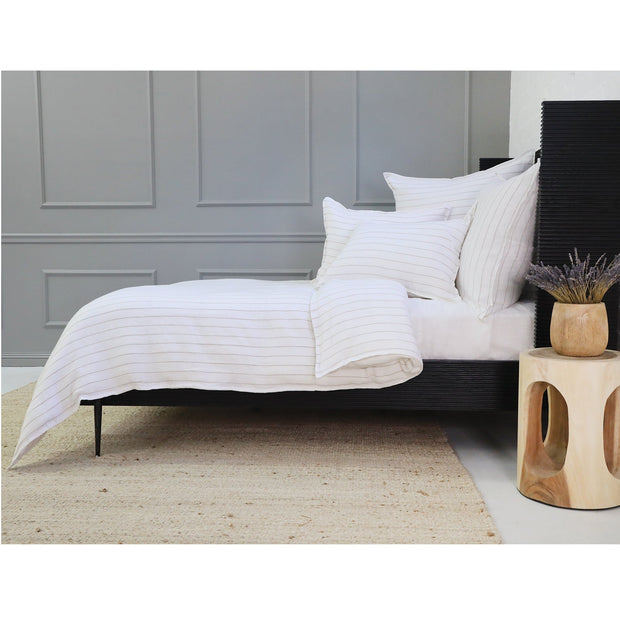 Pom Pom at Home Blake White  & Natural Striped Linen Duvet Cover and Shams ~ Available In Queen and King Sizes
