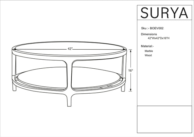 Surya x Becki Owens Collection Eve Coffee Table with Marble Inset Top