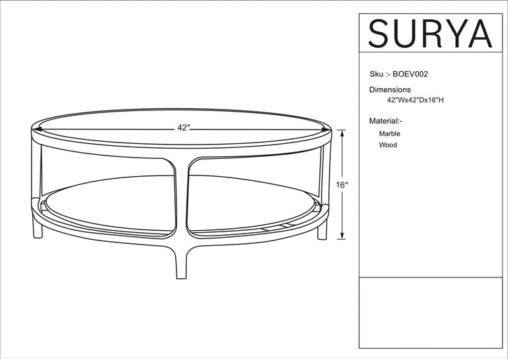 Surya x Becki Owens Collection Eve Coffee Table with Marble Inset Top