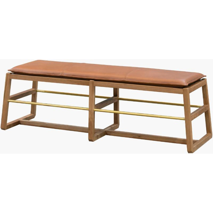 Becki Owens x SURYA Richie Leather, Brass and Wood Bench