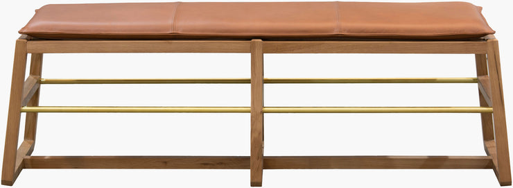 Becki Owens x SURYA Richie Leather, Brass and Wood Bench