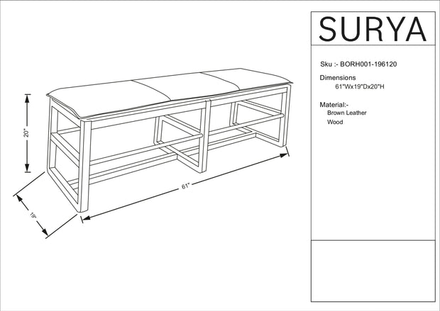 Becki Owens x SURYA Richie Leather, Brass and Wood Bench
