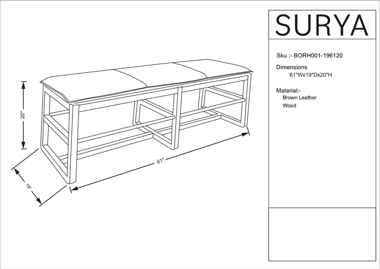 Becki Owens x SURYA Richie Leather, Brass and Wood Bench