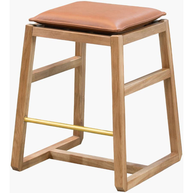 Becki Owens x SURYA Ritchie Leather, Brass and Wood Counter Stool