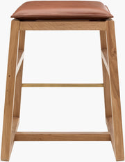 Becki Owens x SURYA Ritchie Leather, Brass and Wood Counter Stool