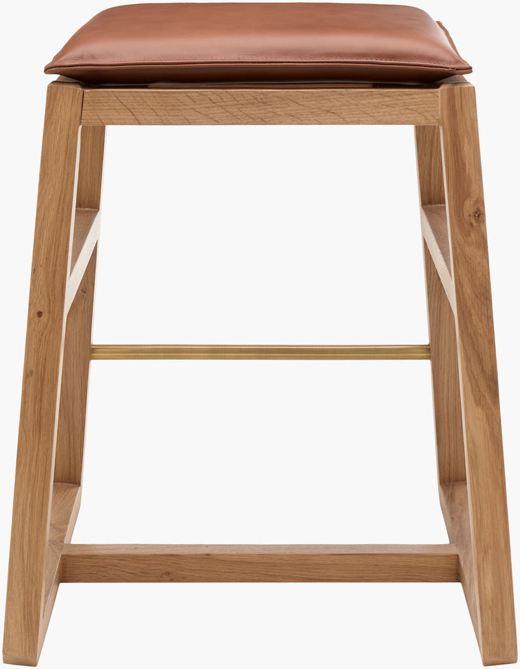 Becki Owens x SURYA Ritchie Leather, Brass and Wood Counter Stool