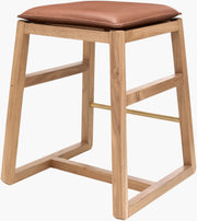 Becki Owens x SURYA Ritchie Leather, Brass and Wood Counter Stool
