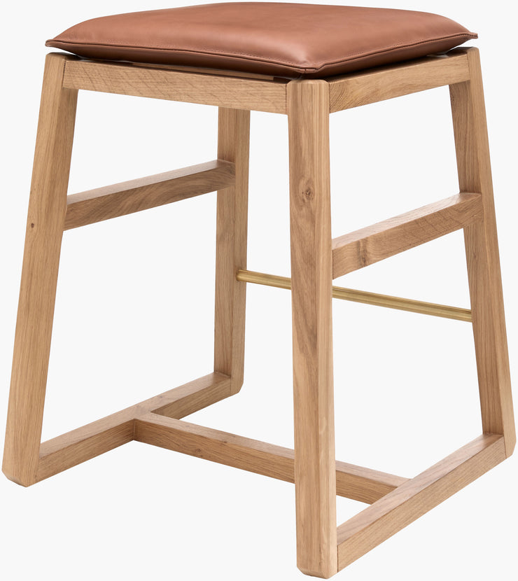 Becki Owens x SURYA Ritchie Leather, Brass and Wood Counter Stool