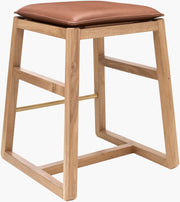 Becki Owens x SURYA Ritchie Leather, Brass and Wood Counter Stool