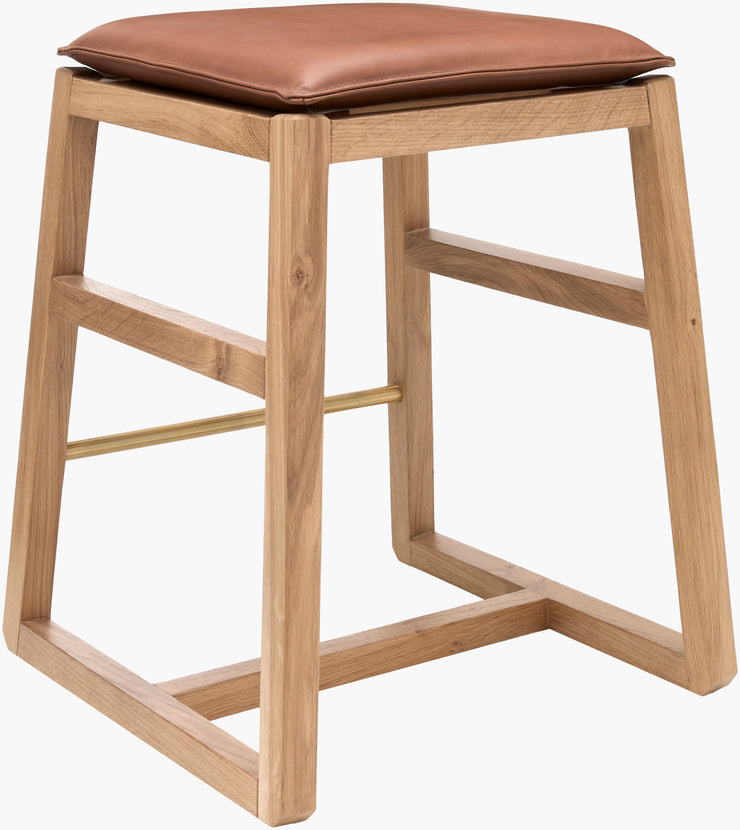 Becki Owens x SURYA Ritchie Leather, Brass and Wood Counter Stool
