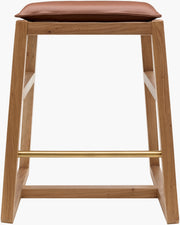 Becki Owens x SURYA Ritchie Leather, Brass and Wood Counter Stool